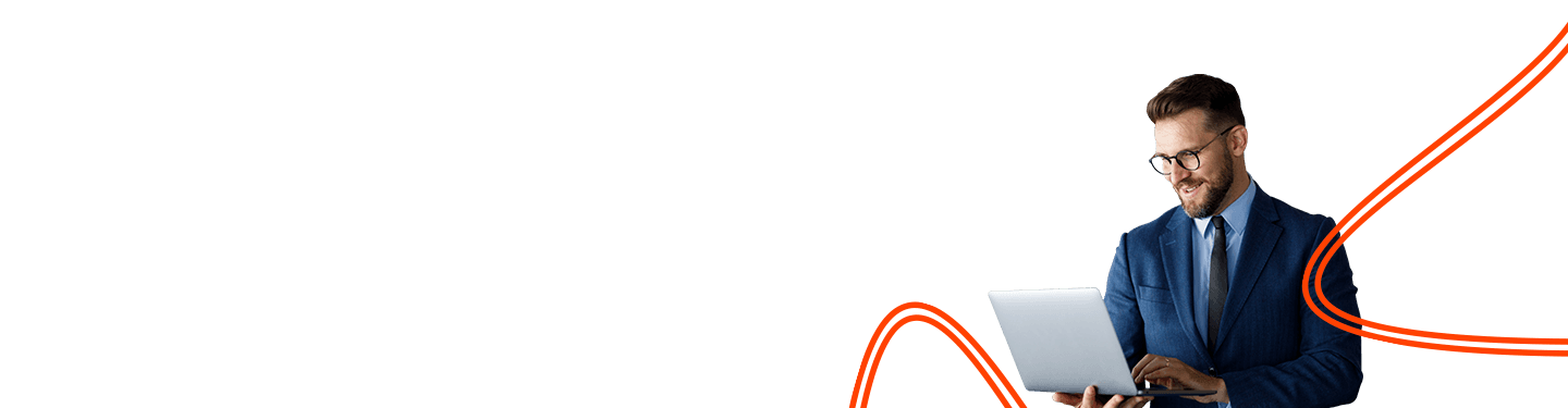 A businessman in blue suit looking at an effective print management buyers guide.